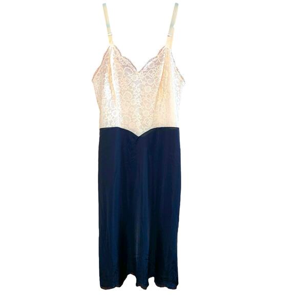 Vanity Fair Vintage Color Block Lace Adorned Slip Dress size 36 - Picture 1 of 13